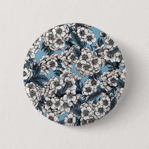 Cherry blossom in white and blue 6 cm round badge