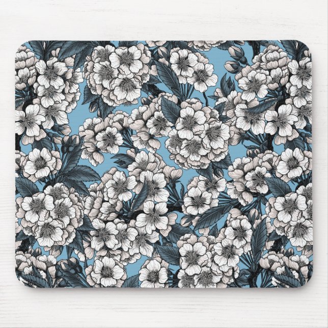 Cherry blossom in white and blue mouse pad (Front)