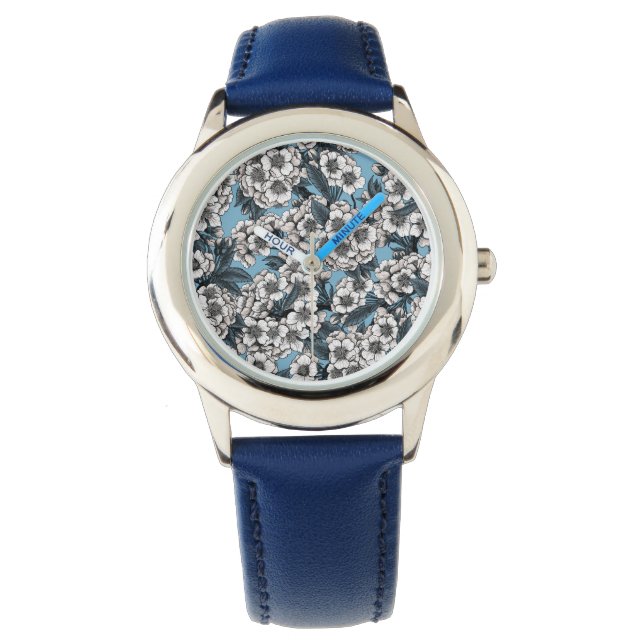 Cherry blossom in white and blue watch (Front)