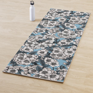 Cherry blossom in white and blue yoga mat