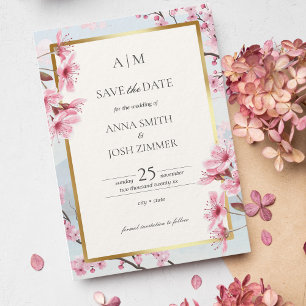 Cherry Blossom Japan Elegant Blush Gold Wedding Save The Date