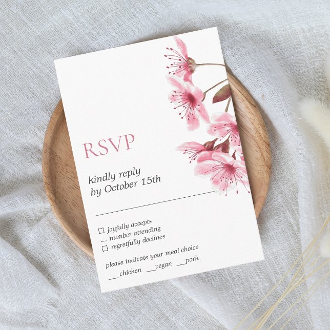 Cherry Blossom Japan Elegant Modern Floral RSVP  Enclosure Card (RSVP card cherry blossom Japan Wedding )
