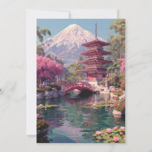 Cherry Blossom Japanese Elegant Gold Wedding Invit Invitation