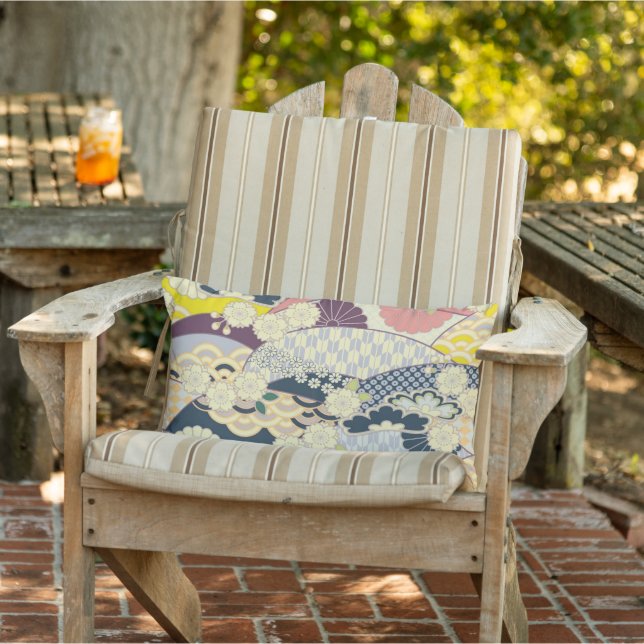 Cherry Blossom Japanese Floral Patio Outdoor Lumbar Cushion (Chair)