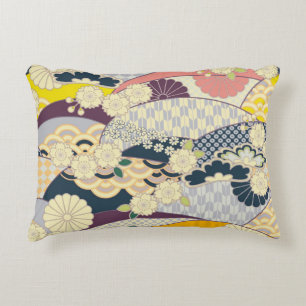 Cherry Blossom Japanese Floral Red White Decorative Cushion