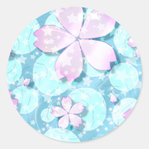 Cherry Blossom Japanese Kawaii Pond Classic Round Sticker