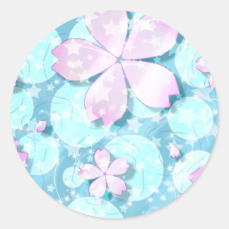 Cherry Blossom Japanese Kawaii Pond Classic Round Sticker
