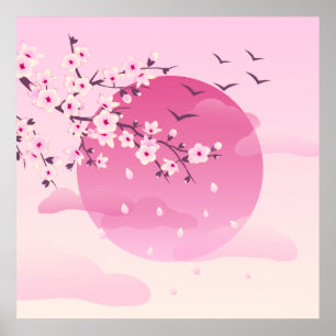 Cherry Blossom Japanese Landscape Pink Poster