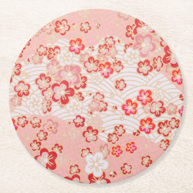 Cherry Blossom Japanese Pattern  Round Paper Coaster (Front)