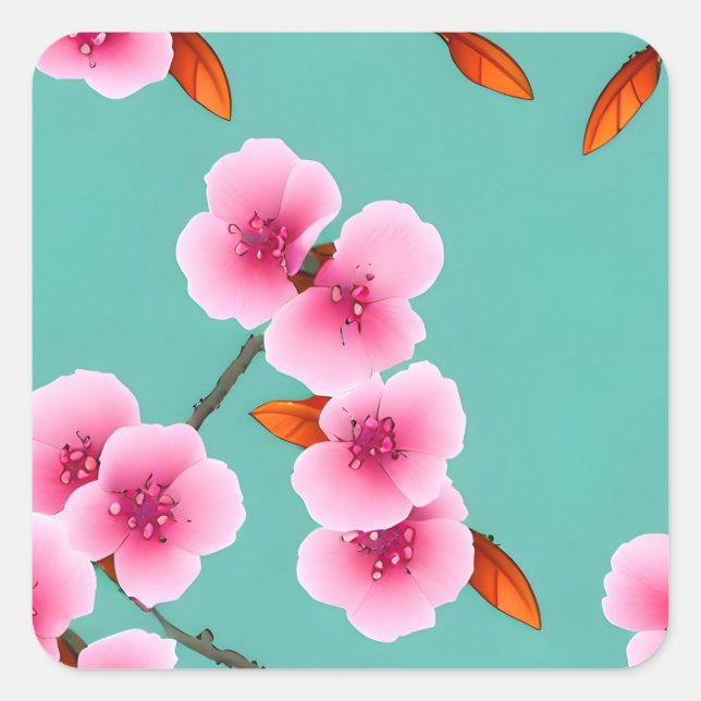 Cherry Blossom Japanese Pattern Square Sticker (Front)