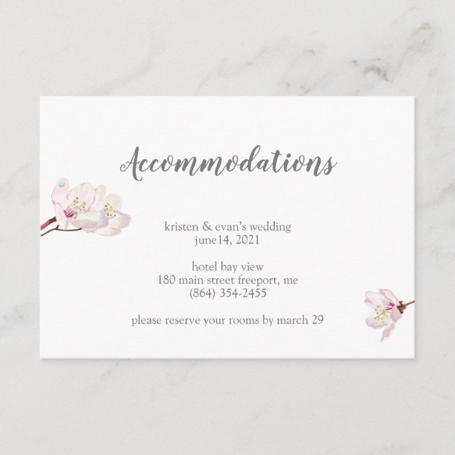 Cherry Blossom Japanese Sakura Accommodations Enclosure Card (Front)
