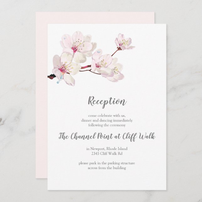 Cherry Blossom Japanese Sakura Wedding Reception Invitation (Front/Back)
