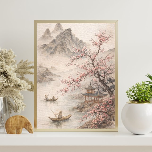 cherry blossom landscape | asian mountain art poster (Creator Uploaded)