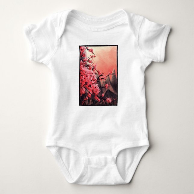 Cherry blossom landscape baby bodysuit (Front)