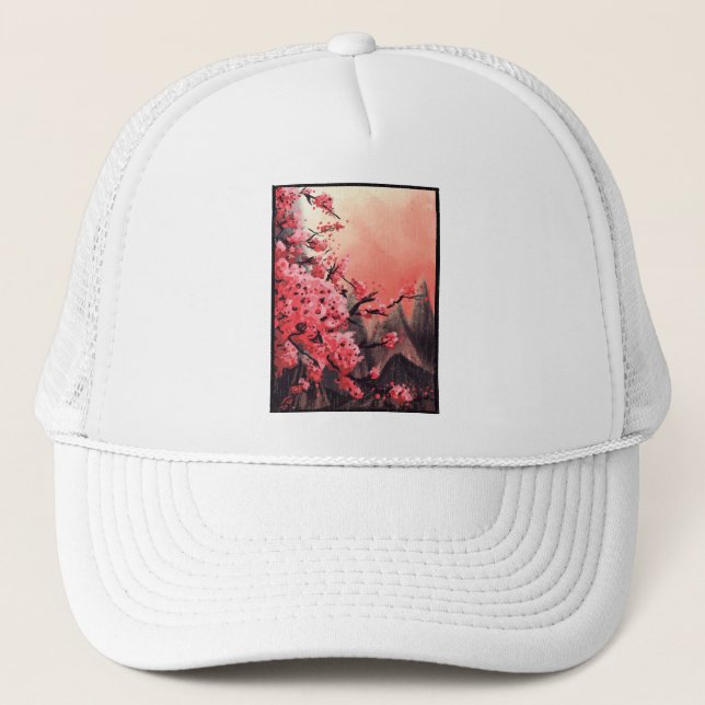 Cherry blossom landscape trucker hat (Front)