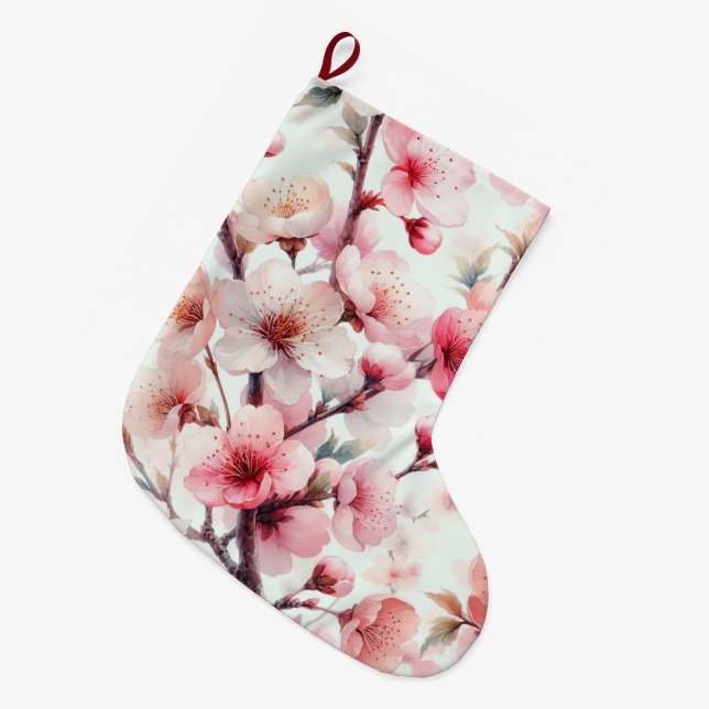 Cherry Blossom Large Christmas Stocking (Front (Hanging))