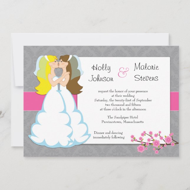 Cherry Blossom Lesbian Wedding Invitation (Front)