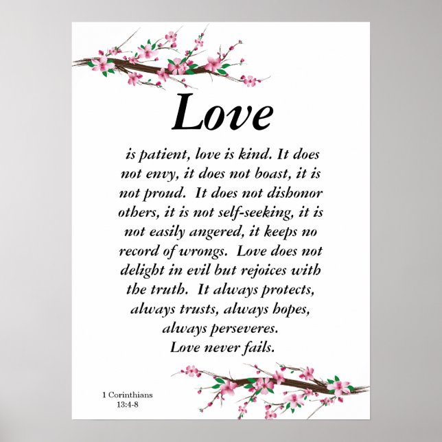 Cherry Blossom Love Is Patient Wedding Poster (Front)