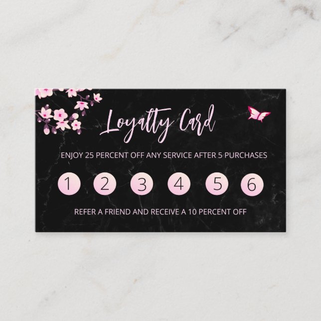  Cherry Blossom Loyalty Card Pink Black Marble (Front)