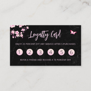 Cherry Blossom Loyalty Card Pink Black Marble