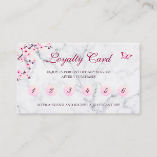 Cherry Blossom Loyalty Card Pink Grey Marble