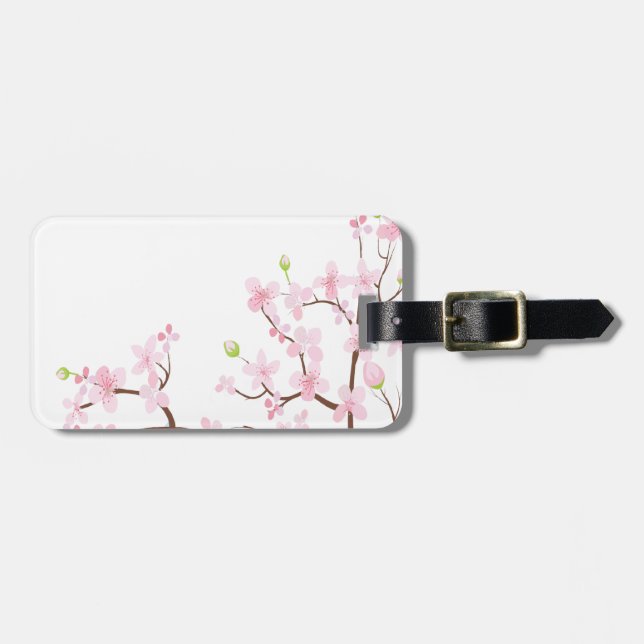 Cherry Blossom Luggage Tag w/ leather strap (Front Horizontal)