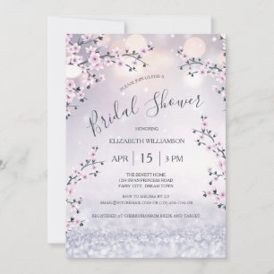 Cherry Blossom Mauve Glitter   Bridal Shower Invitation