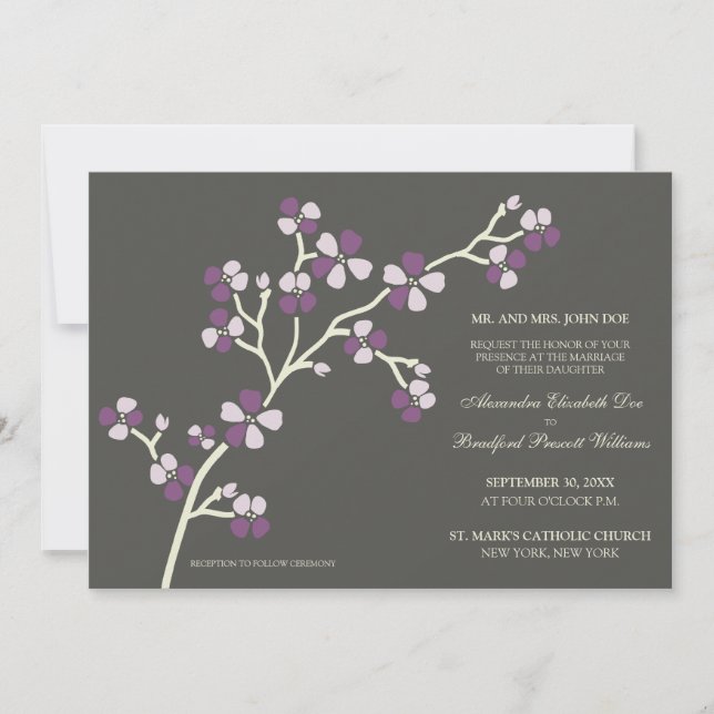 Cherry Blossom Modern Wedding Invitation :: purple (Front)