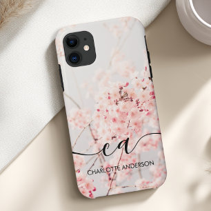 Cherry Blossom Monogram  Elegant Custom iPhone 11 Case