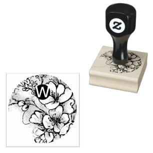 Cherry Blossom Monogram Wood Art Stamp