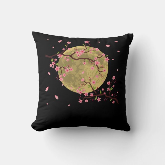 Cherry Blossom Moon Japanese Sakura Tree Cushion (Front)