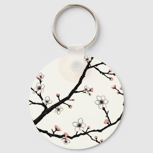 Cherry Blossom Moon Minimal Pattern Key Ring (Front)