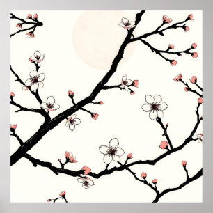 Cherry Blossom Moon Minimal Pattern Poster