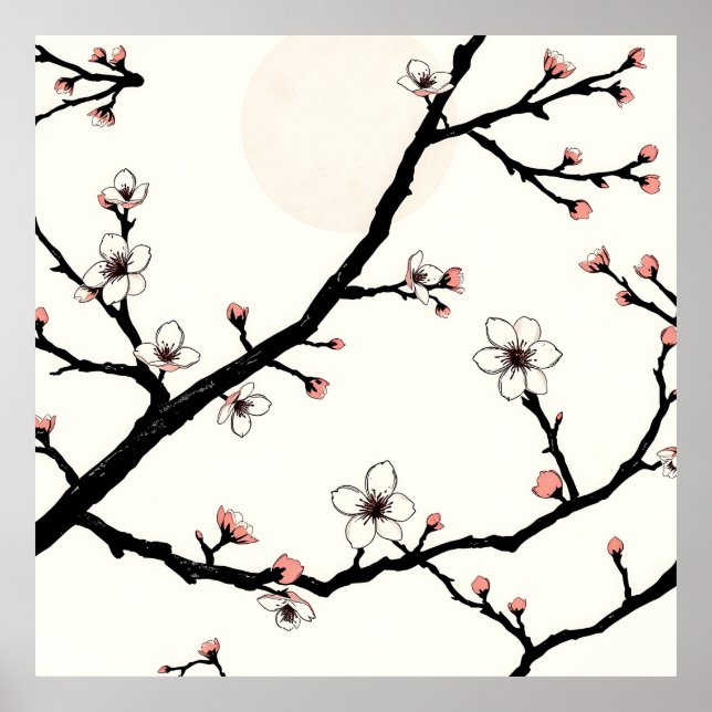Cherry Blossom Moon Minimal Pattern Poster (Front)