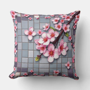 Cherry Blossom Mosaic Throw Pillow