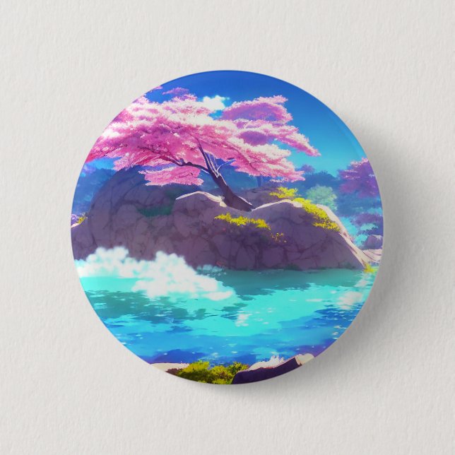 Cherry Blossom Mountain 6 Cm Round Badge (Front)