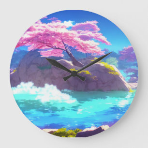 Cherry Blossom Mountain Large Clock