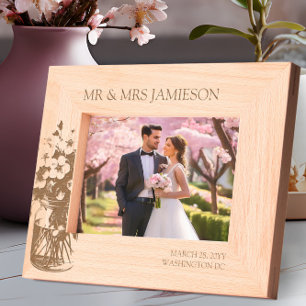 Cherry Blossom Mr and Mrs Wedding Photo Etched Frames