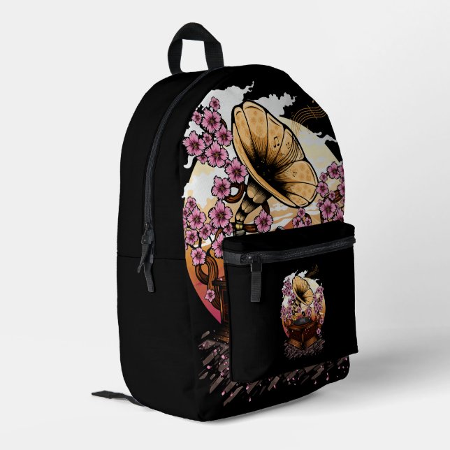 Cherry Blossom Musical Printed Backpack (Back Corner Left)