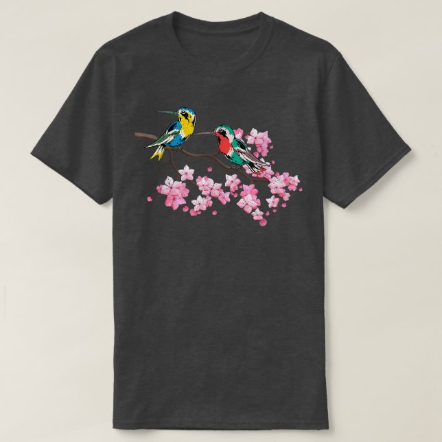 Cherry Blossom Nature Bird Animal Lover Sakura Hum T-Shirt (Design Front)