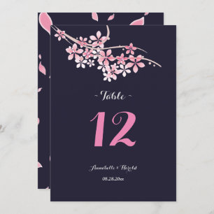 Cherry Blossom navy White floral  table wedding Invitation