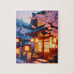 Cherry Blossom Night in Old Japan Jigsaw Puzzle