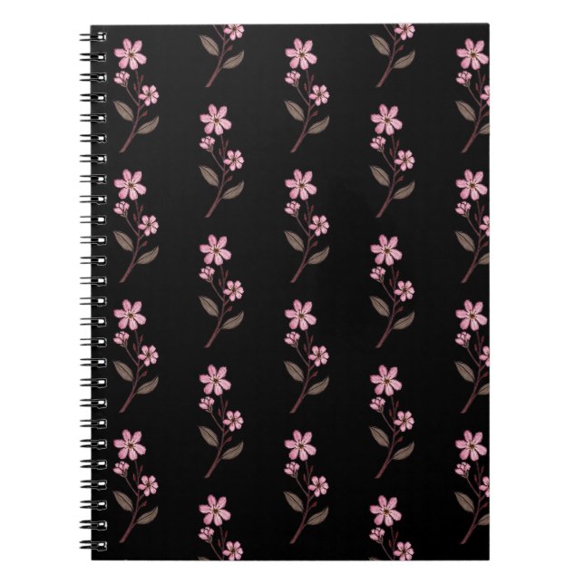 Cherry Blossom Notebook - Black Pattern (Front)