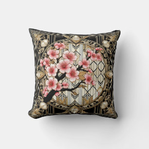 Cherry Blossom on Art Deco Background Cushion