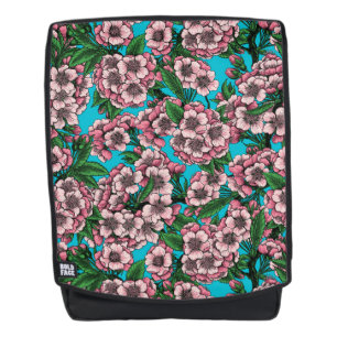 Cherry blossom on blue backpack