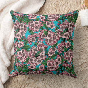 Cherry blossom on blue cushion
