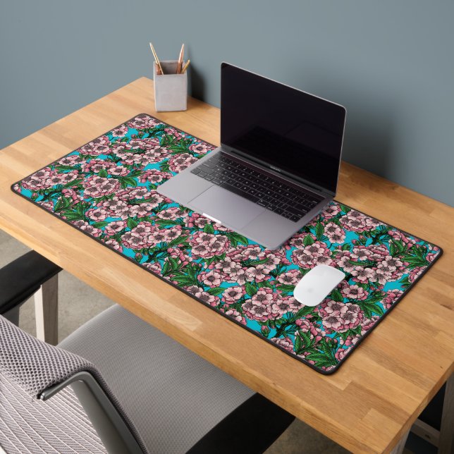 Cherry blossom on blue desk mat (Office 2)