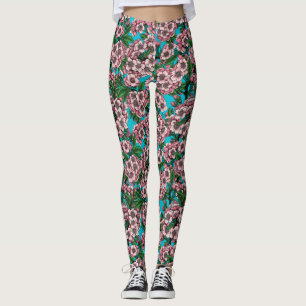 Cherry blossom on blue leggings