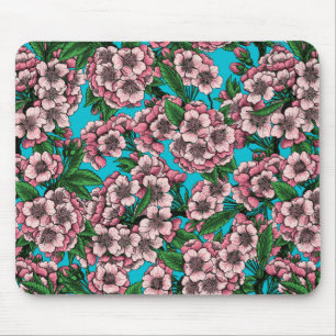 Cherry blossom on blue mouse pad