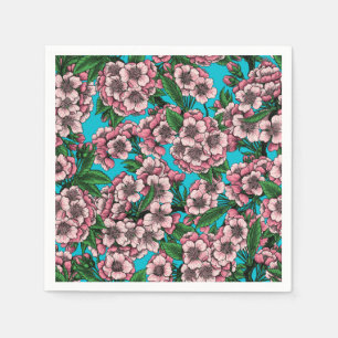 Cherry blossom on blue napkin